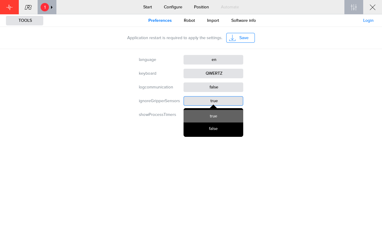 Ipc openSoftware Settings preferences ignoreGripperSensors