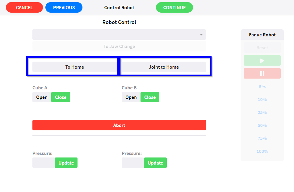 JobControl robotMenu button home