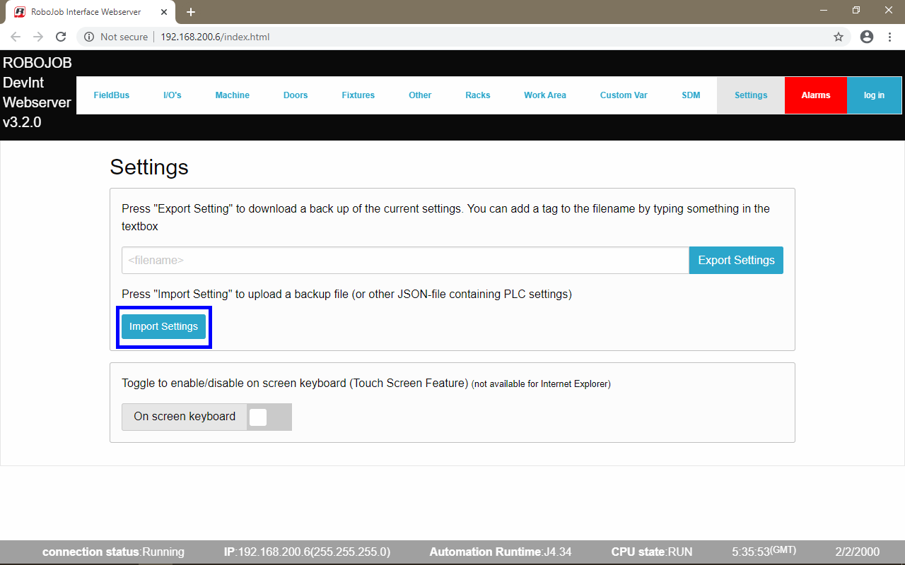 devint webserver import settings