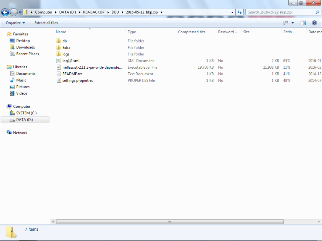 ipc W7MillA desktop explorer dDrive shortcut robojobBackupDBUFilesUnzip