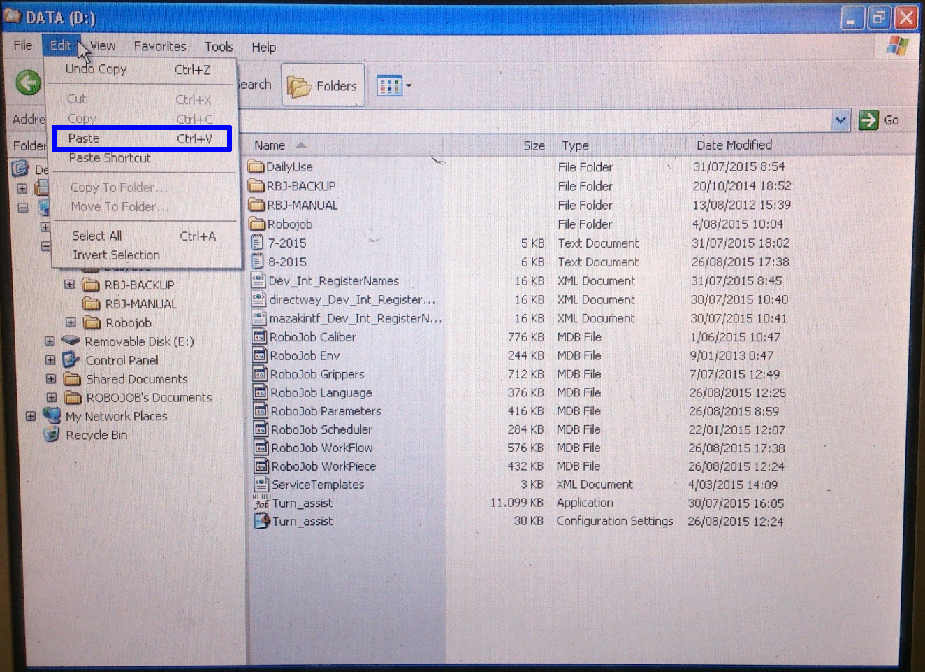 ipc W7TA desktop explorer dDrive action paste