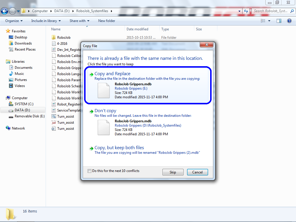 ipc W7TA desktop explorer dDrive robojobSystemfiles action replace