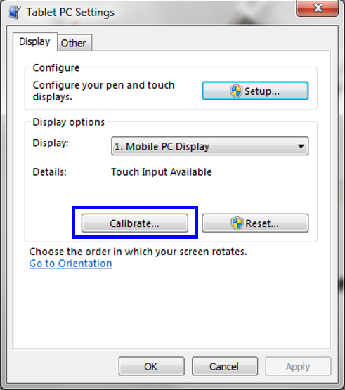 ipc W7 tabletPcSettings button calibrate
