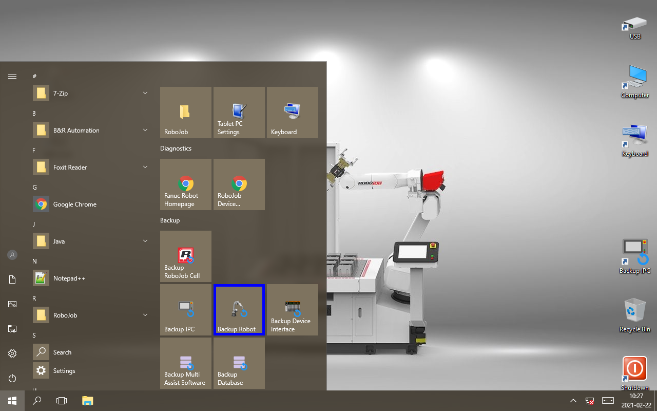 ipc win10 desktop startMenu robotBackup shortcut