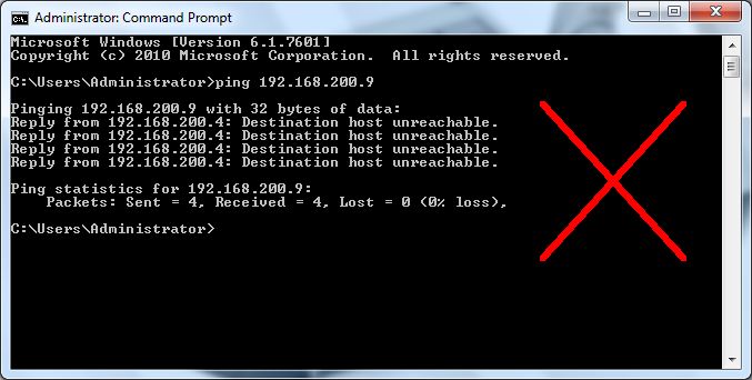 ipc win7 desktop cmd ping result NOK