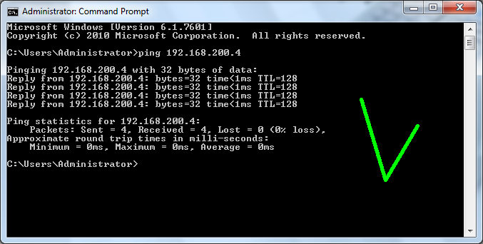 ipc win7 desktop cmd ping result OK