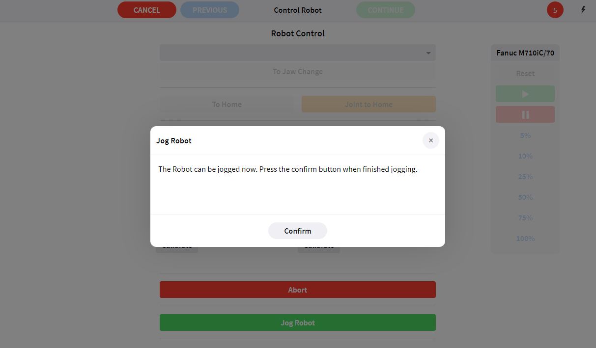 jobcontrol robot Jog Robot popup