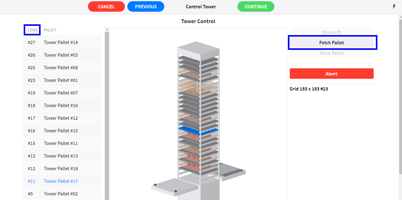 jobcontrol tower fetchPallet