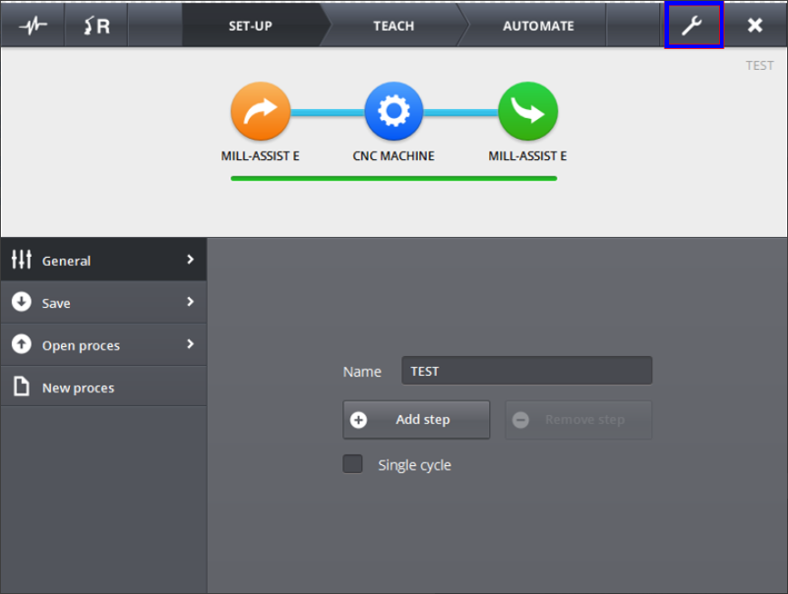 millAssist settings button