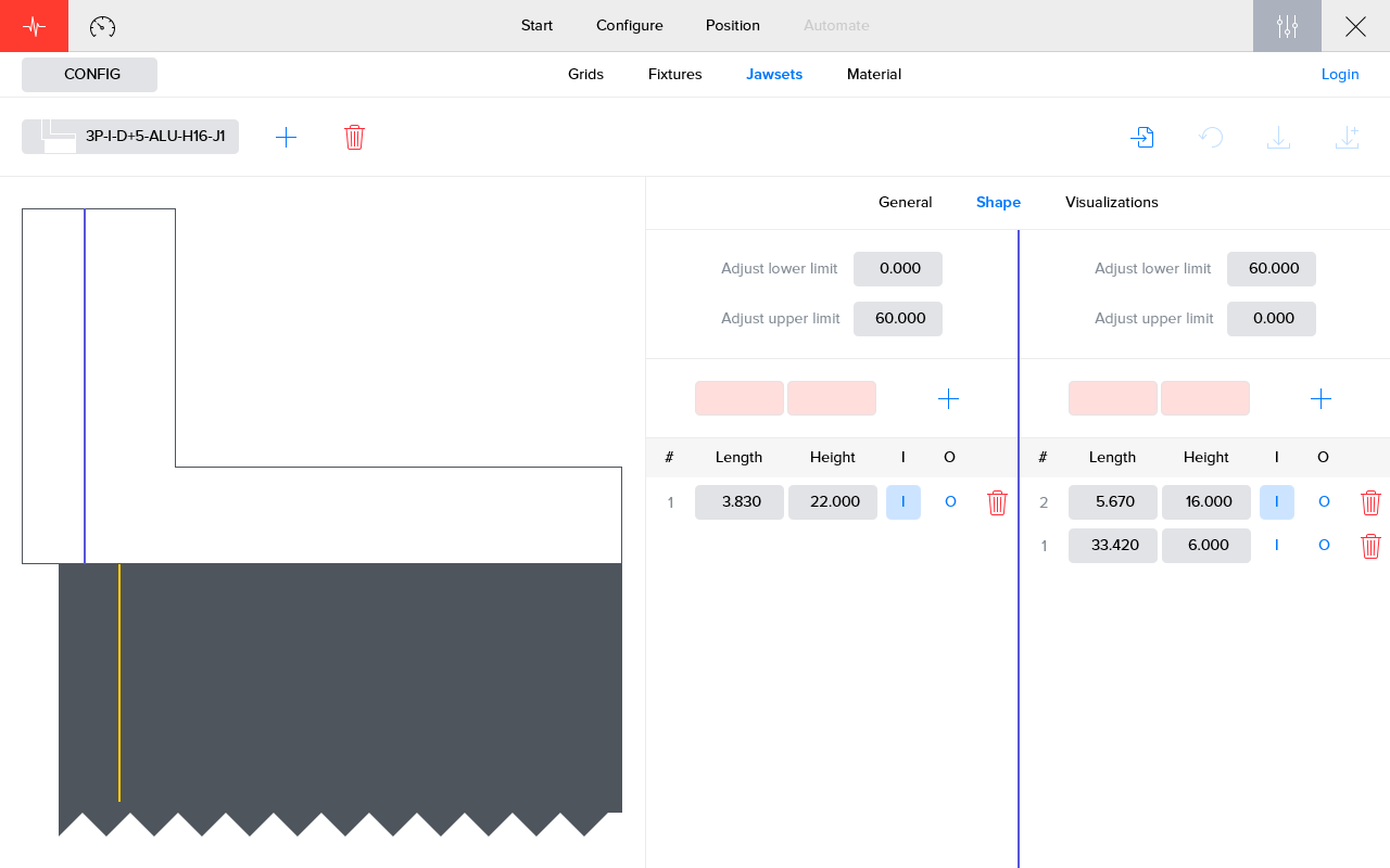 multiAssist settings config jawsets shape example