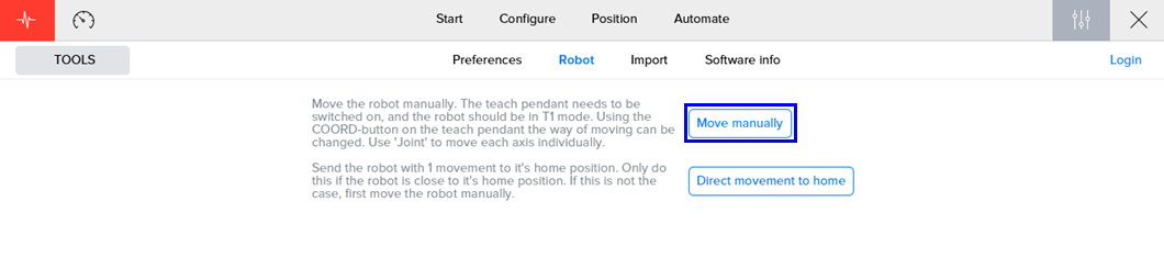 multiAssist settings tools robot button moveManually