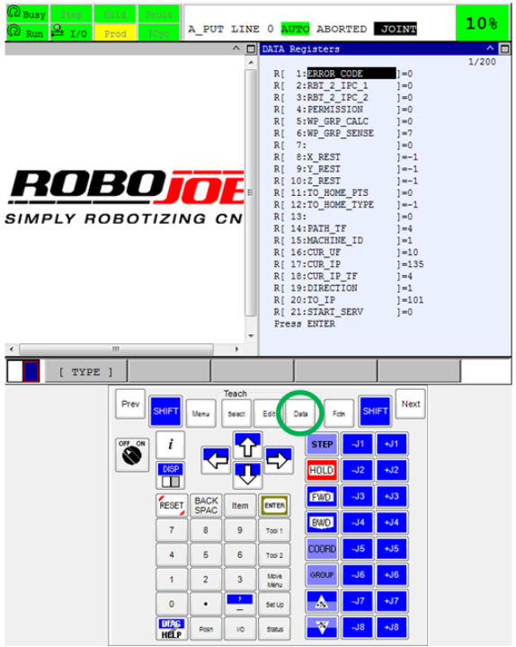 teachPendant display A1 Settings data