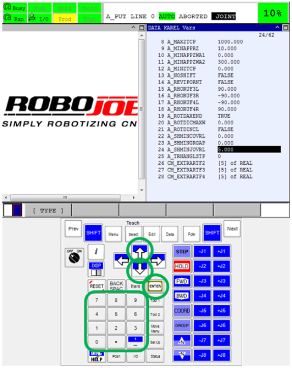 teachPendant display A1 Settings data chValue