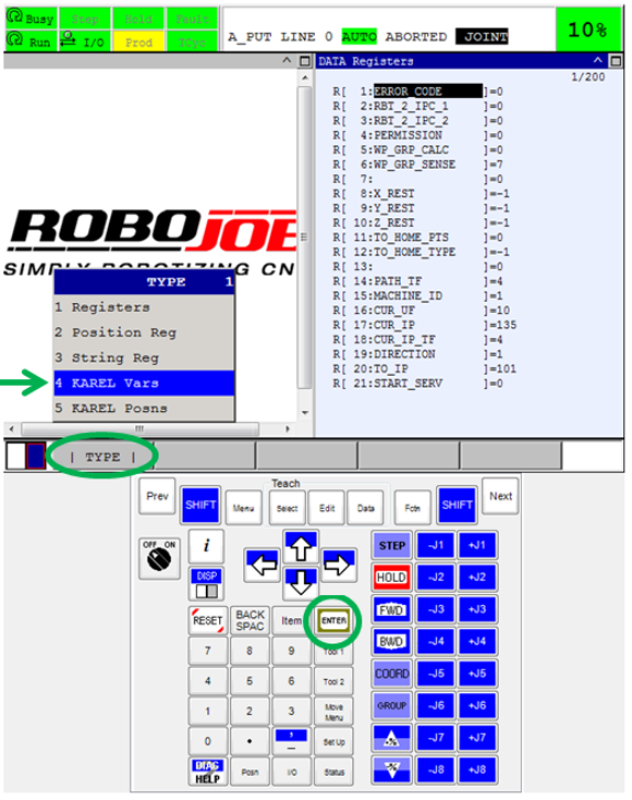 teachPendant display A1 Settings data type