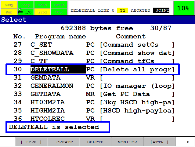 teachPendant menu 1select deleteAll isSelected