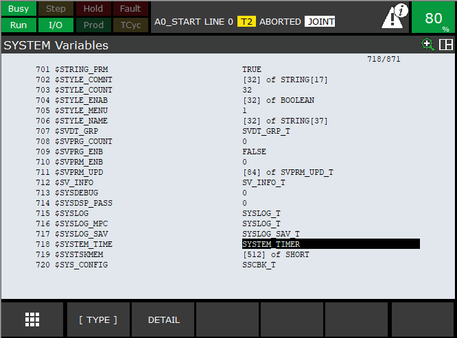 teachPendant menu 6system Variables SYSTEM TIME