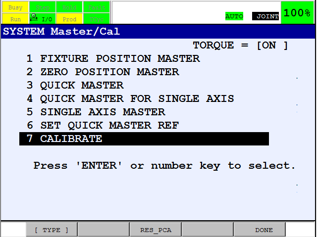 teachPendant menu 6system calibrate