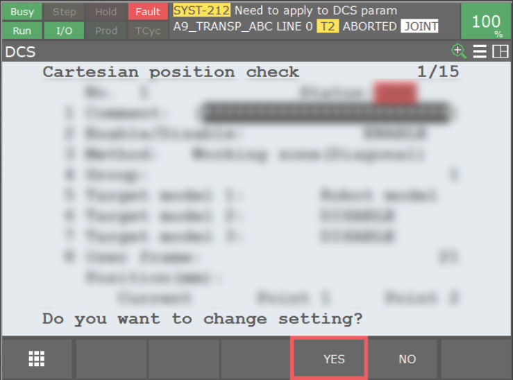 teachPendant plus DCS changeSettings