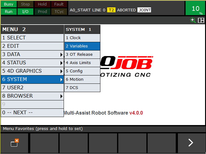 teachPendant plus menu 0next 6system 2variables