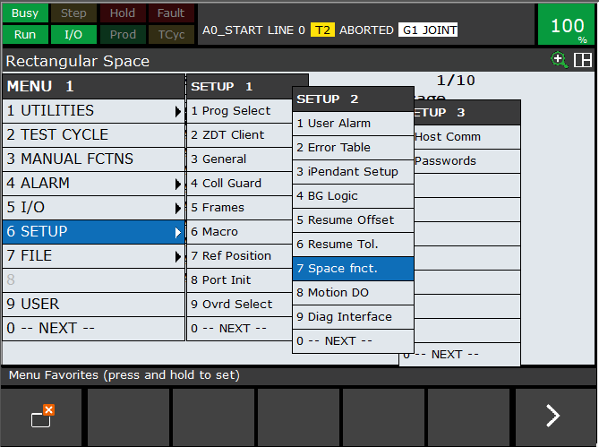 teachPendant plus menu 6setup 7Space