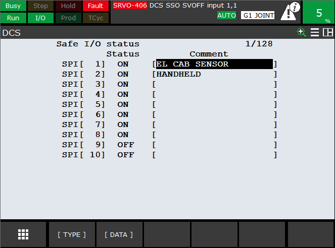 teachPendant plus menu 7DCS SafeIOstatus