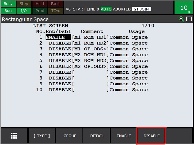 teachPendant plus screen spaceFunction disable