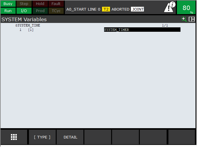 teachPendant plus systemVariables SystemTimer1