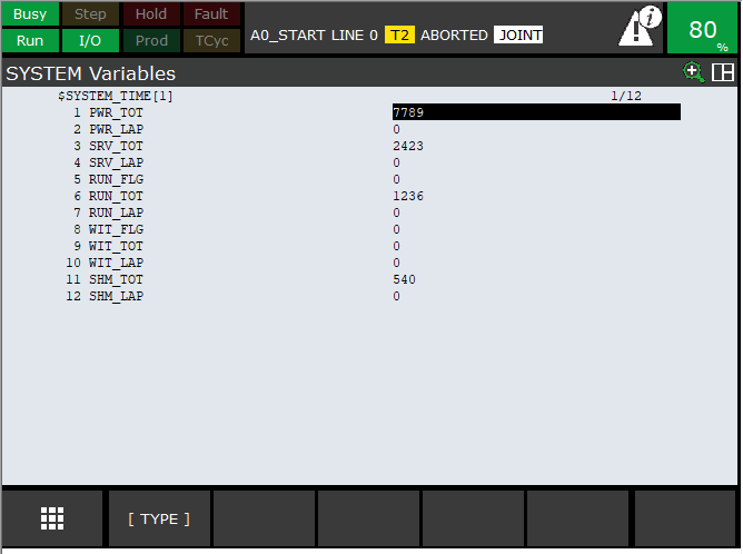 teachPendant plus systemVariables SystemTimer2