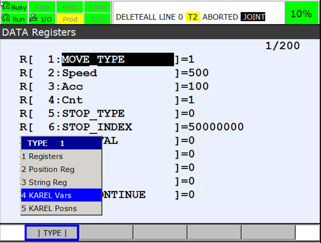 teachPendant screen data type karel