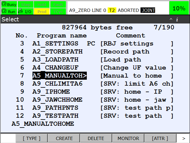 teachPendant screen programList A5ManualToHome